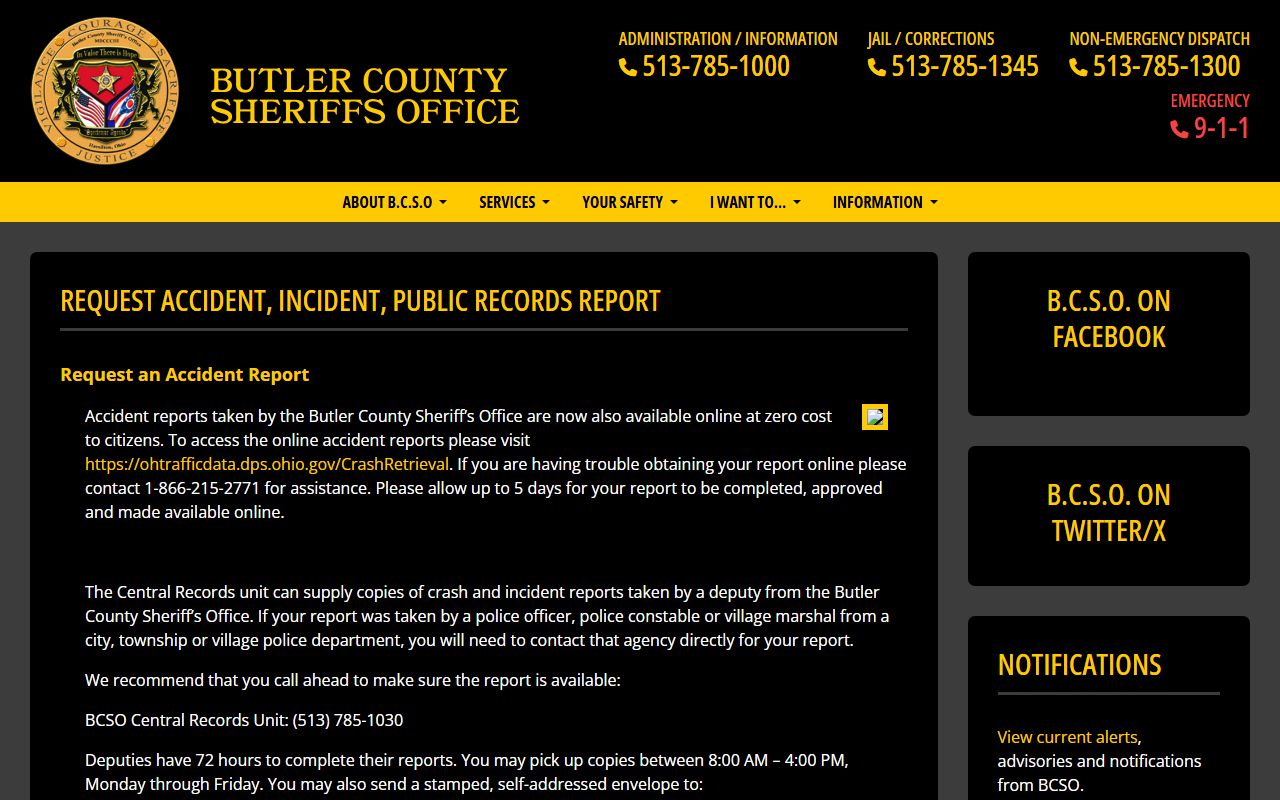Butler County inmate records public records request page